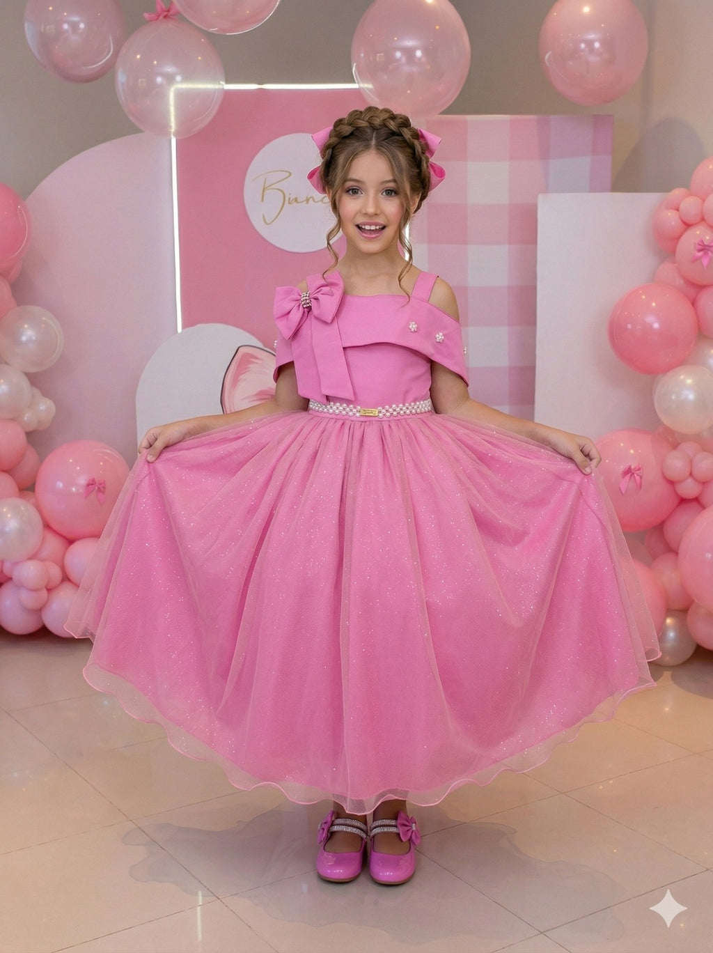 Vestido Banana Club Longo Doce Elegancia Rosa Chiclete