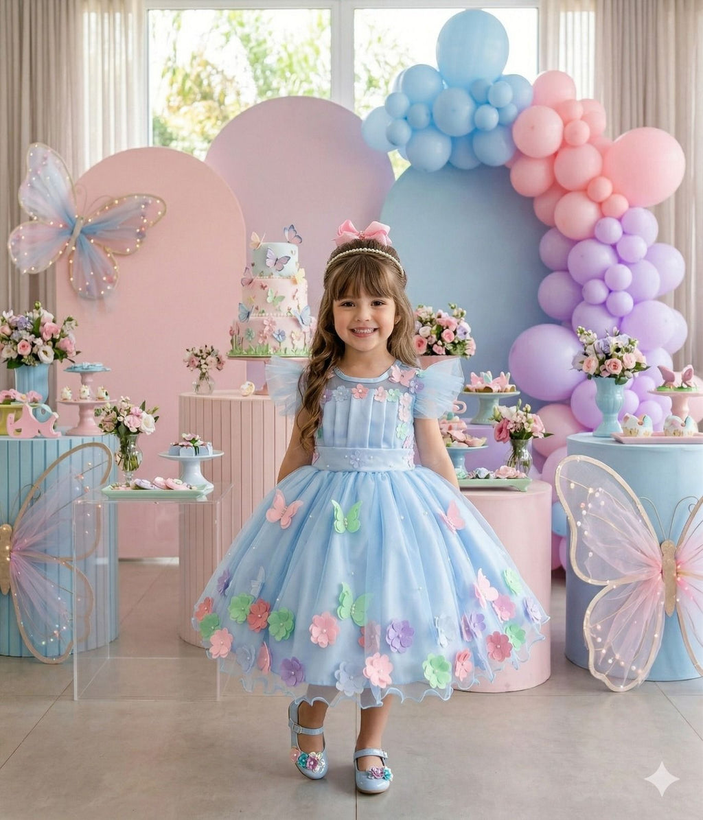 Vestido Marie Jardim Encantado Isis Luxinho Azul (VESTMRIAZLBBLNHOISIS)