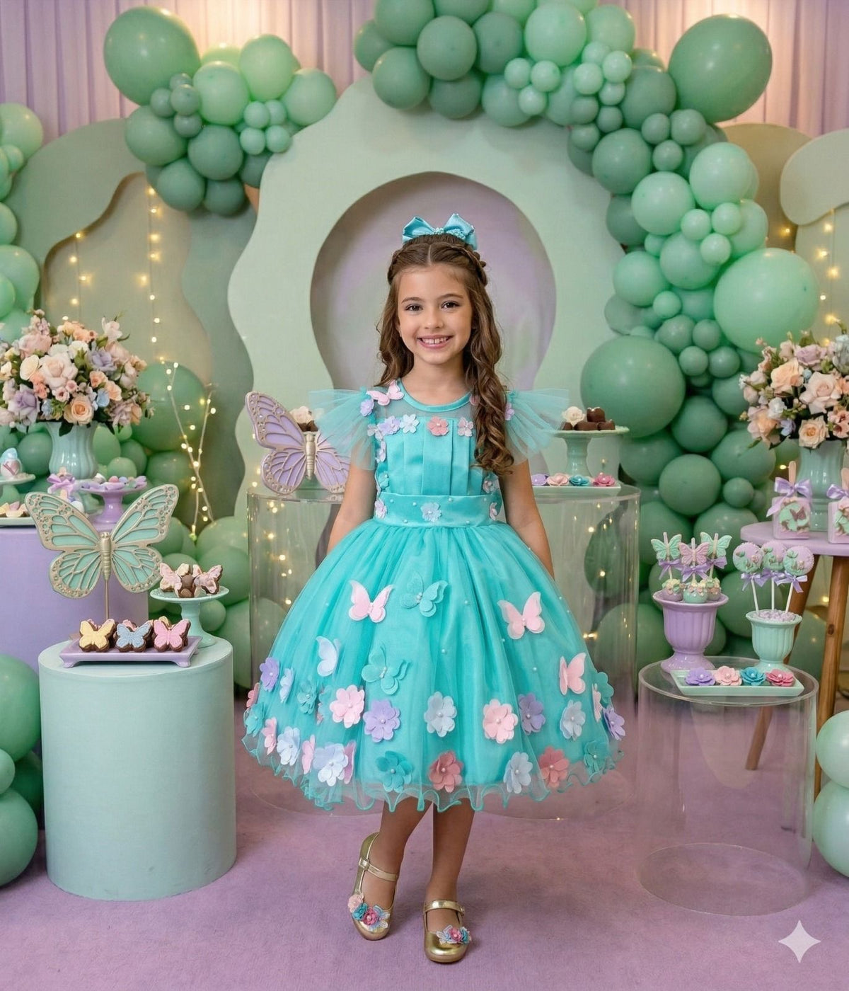 Vestido Marie Jardim Encantado Isis Luxinho Verde Tiffany (VESTMJMLXNHOVERDETFFNY)