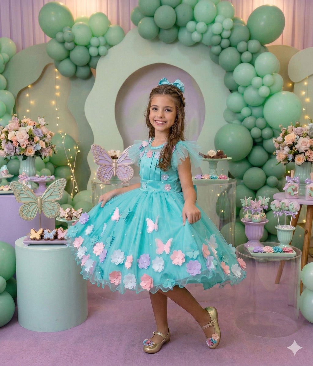Vestido Marie Jardim Encantado Isis Luxinho Verde Tiffany (VESTMJMLXNHOVERDETFFNY)