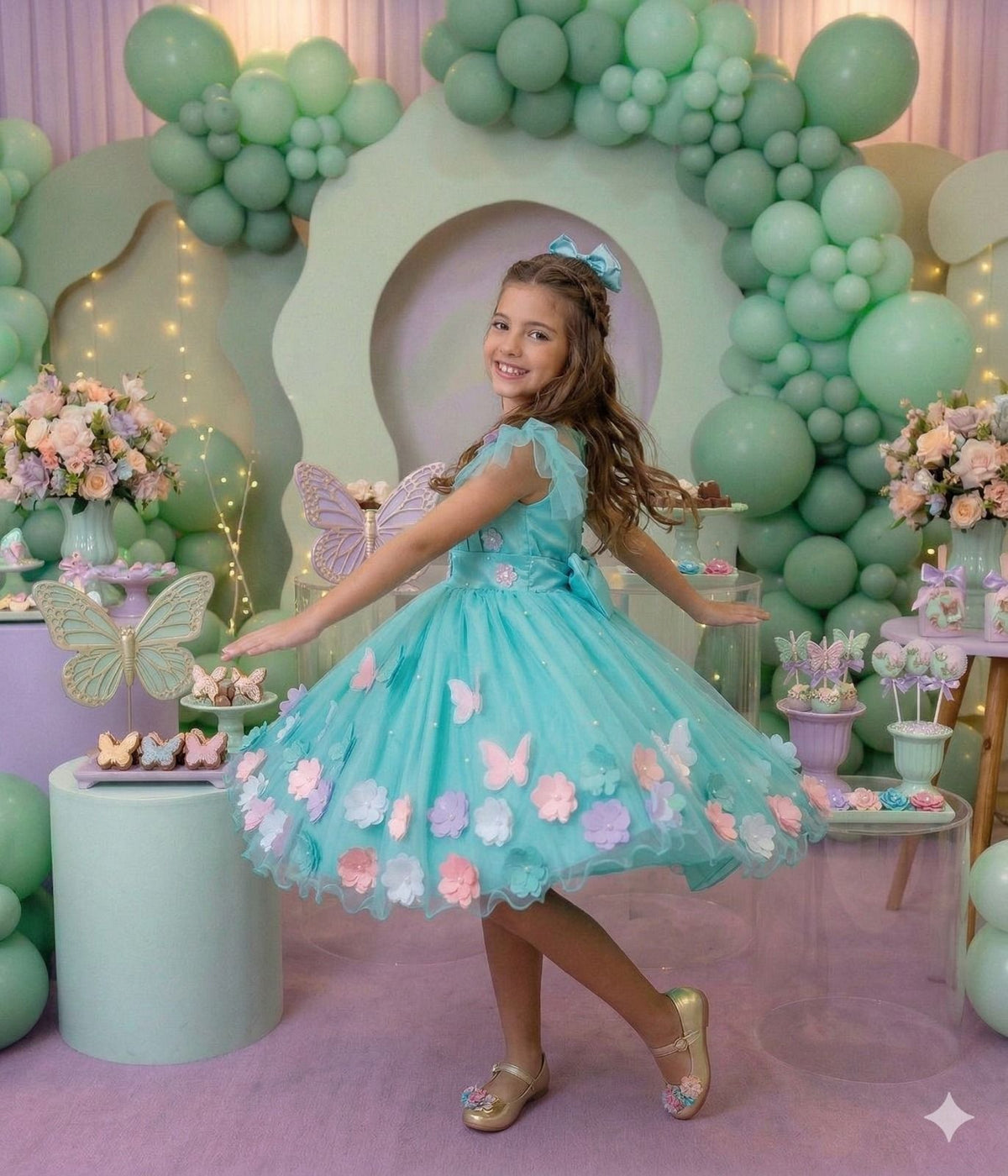 Vestido Marie Jardim Encantado Isis Luxinho Verde Tiffany (VESTMJMLXNHOVERDETFFNY)