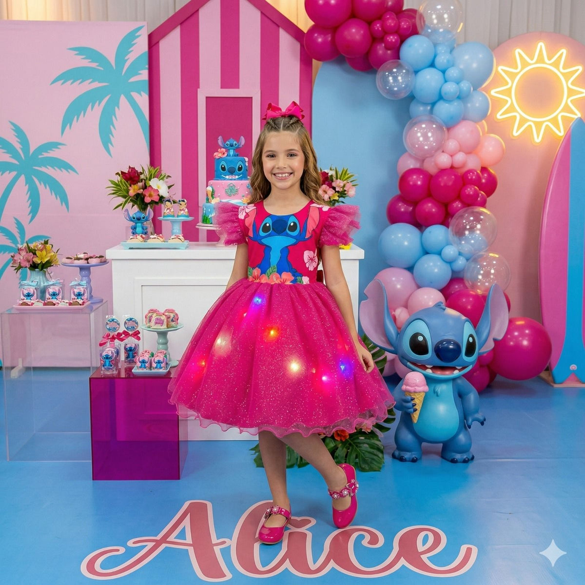 Vestido Tematicos Ysa Kids Lilo Stitch Pink com Led (VESTTMTCYSKDSLLSTTPNKCLD)