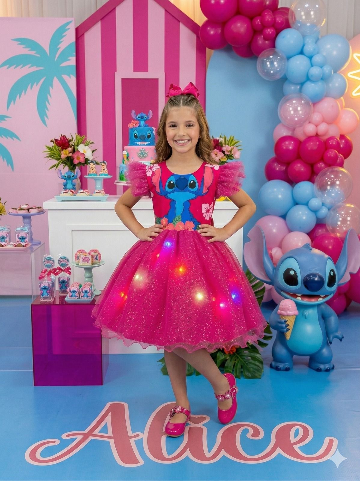 Vestido Tematicos Ysa Kids Lilo Stitch Pink com Led (VESTTMTCYSKDSLLSTTPNKCLD)