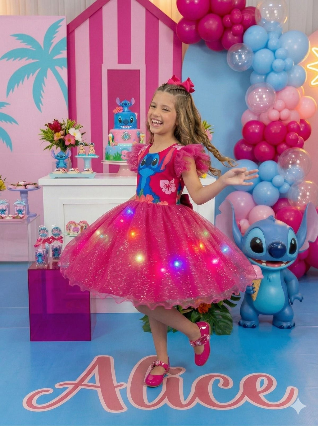 Vestido Tematicos Ysa Kids Lilo Stitch Pink com Led (VESTTMTCYSKDSLLSTTPNKCLD)