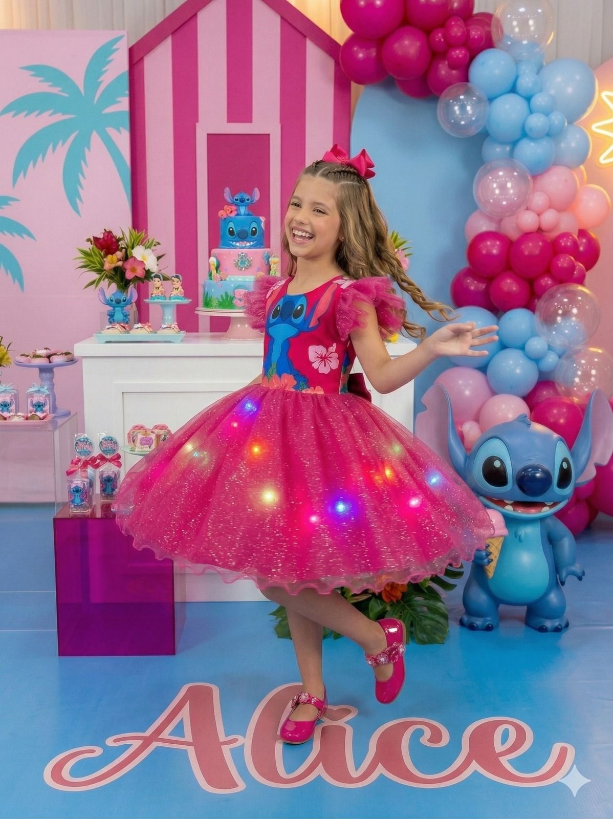 Vestido Tematicos Ysa Kids Lilo Stitch Pink com Led (VESTTMTCYSKDSLLSTTPNKCLD)