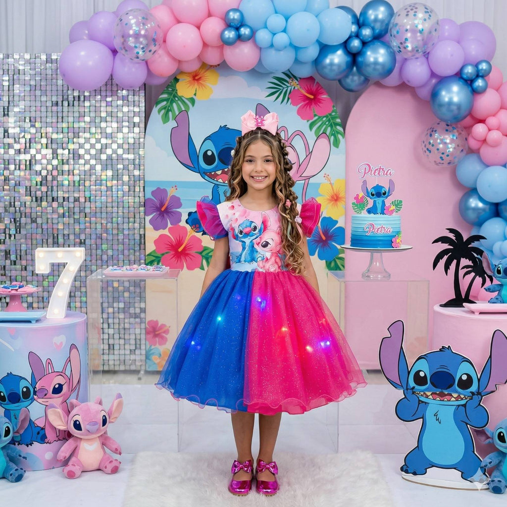 Vestido Tematicos Ysa Kids Lilo Stitch Pink e Azul com Led (VESTTMYSKLLSTPALED)