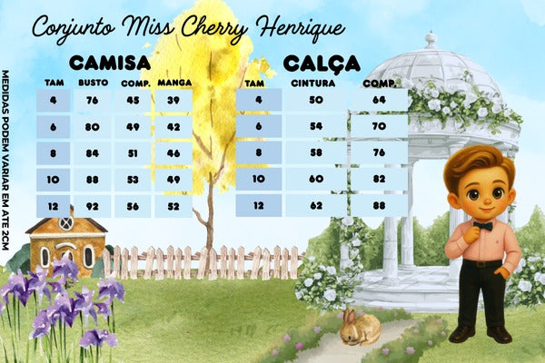 Conjunto Social Miss Cherry Henrique Azul Calça Bege (CONJSCLMSCHRHRAZCLBG)