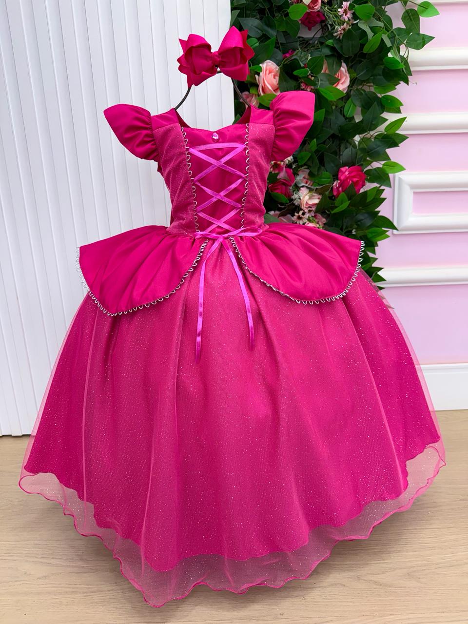 Fantasia Vestido Mini Miss Longo Princesa Rosa Pink