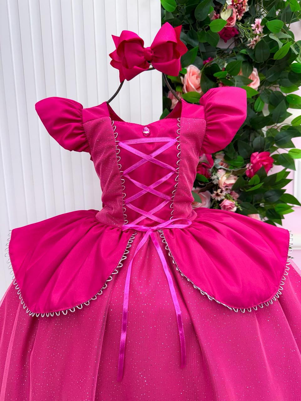 Fantasia Vestido Mini Miss Longo Princesa Rosa Pink