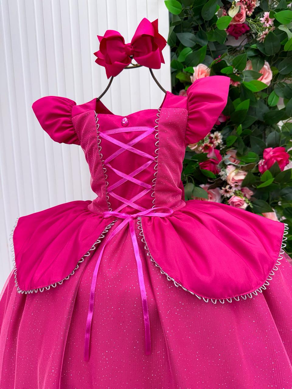 Fantasia Vestido Mini Miss Longo Princesa Rosa Pink