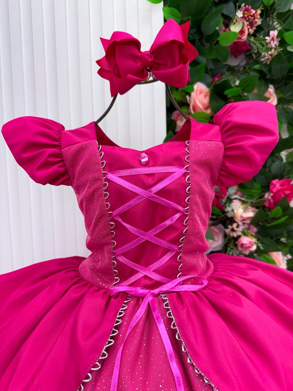 Fantasia Vestido Mini Miss Longo Princesa Rosa Pink
