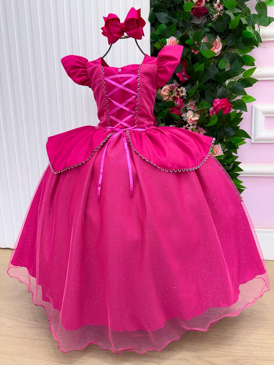 Fantasia Vestido Mini Miss Longo Princesa Rosa Pink