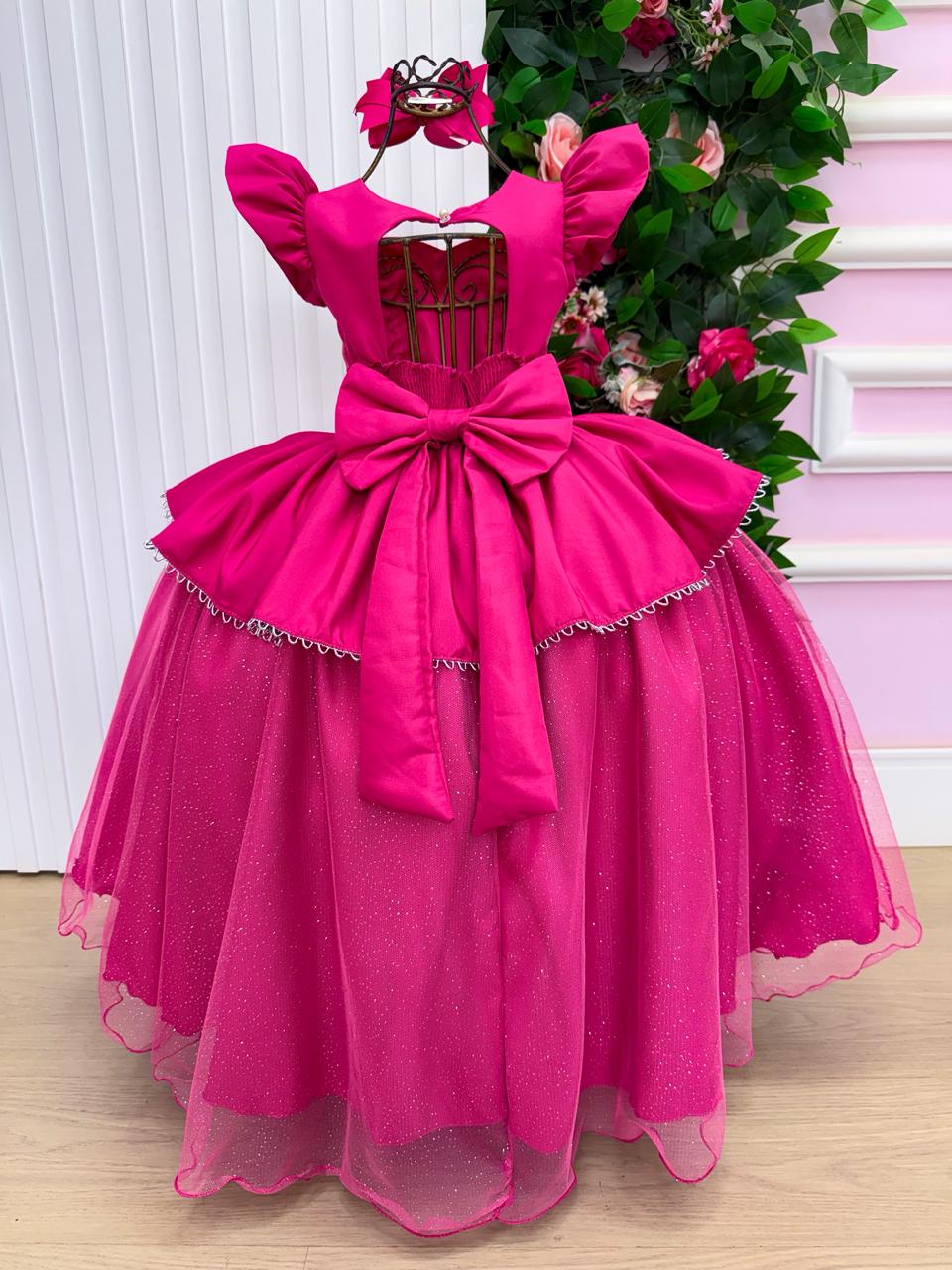 Fantasia Vestido Mini Miss Longo Princesa Rosa Pink