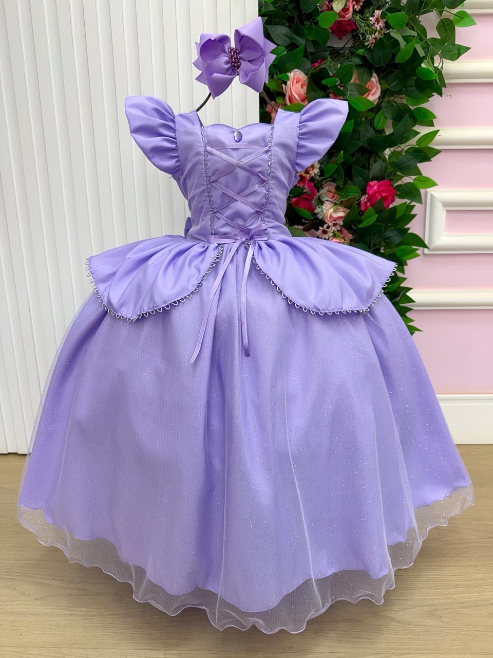 Fantasia Vestido Mini Miss Longo Princesa Lilas Rapunzel