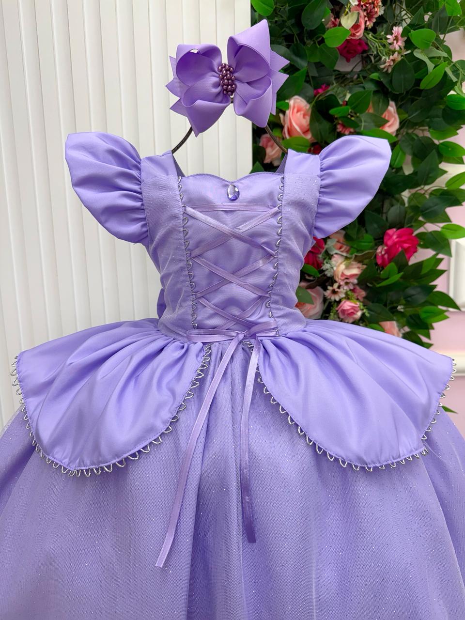 Fantasia Vestido Mini Miss Longo Princesa Lilas Rapunzel