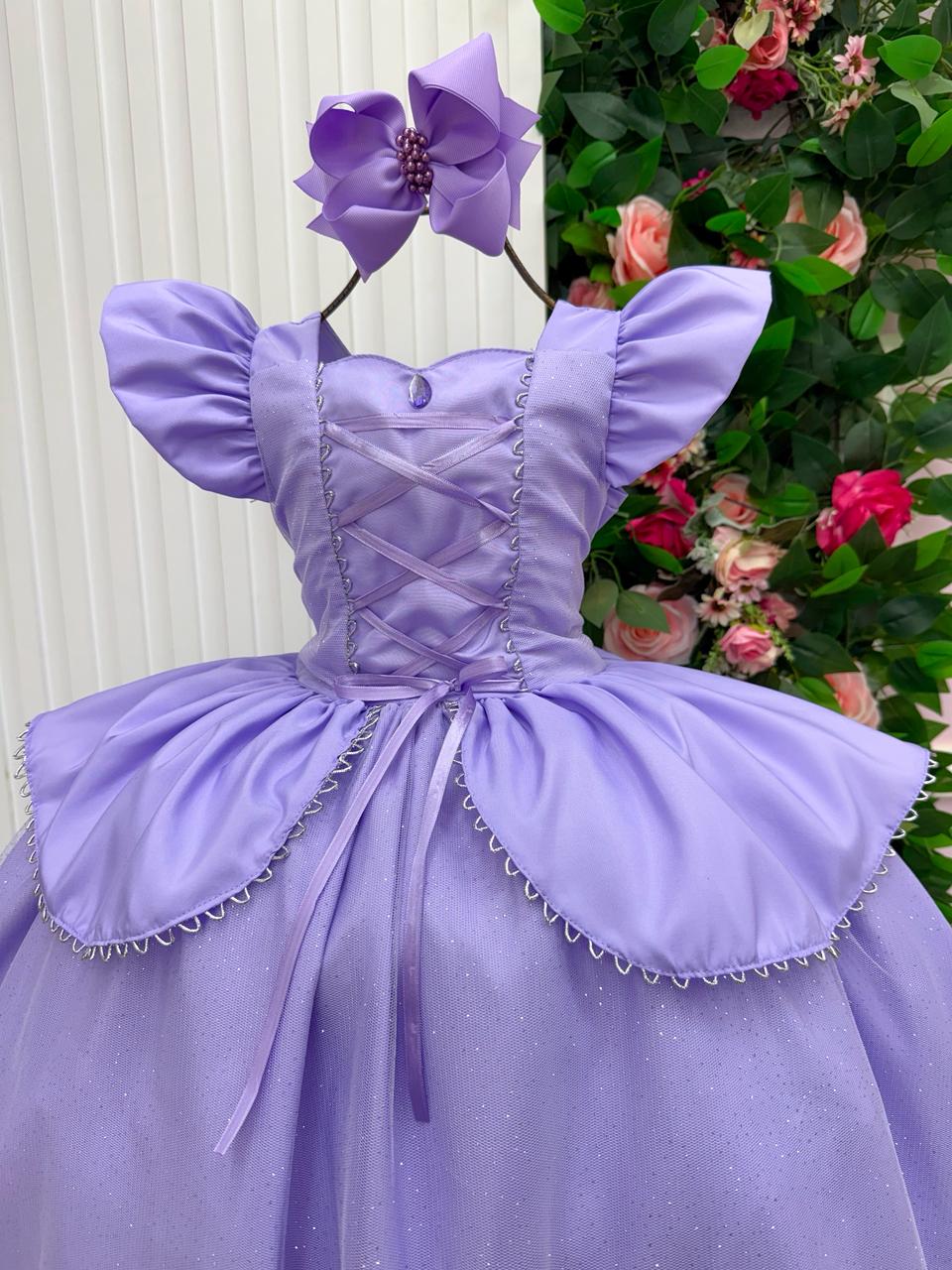 Fantasia Vestido Mini Miss Longo Princesa Lilas Rapunzel