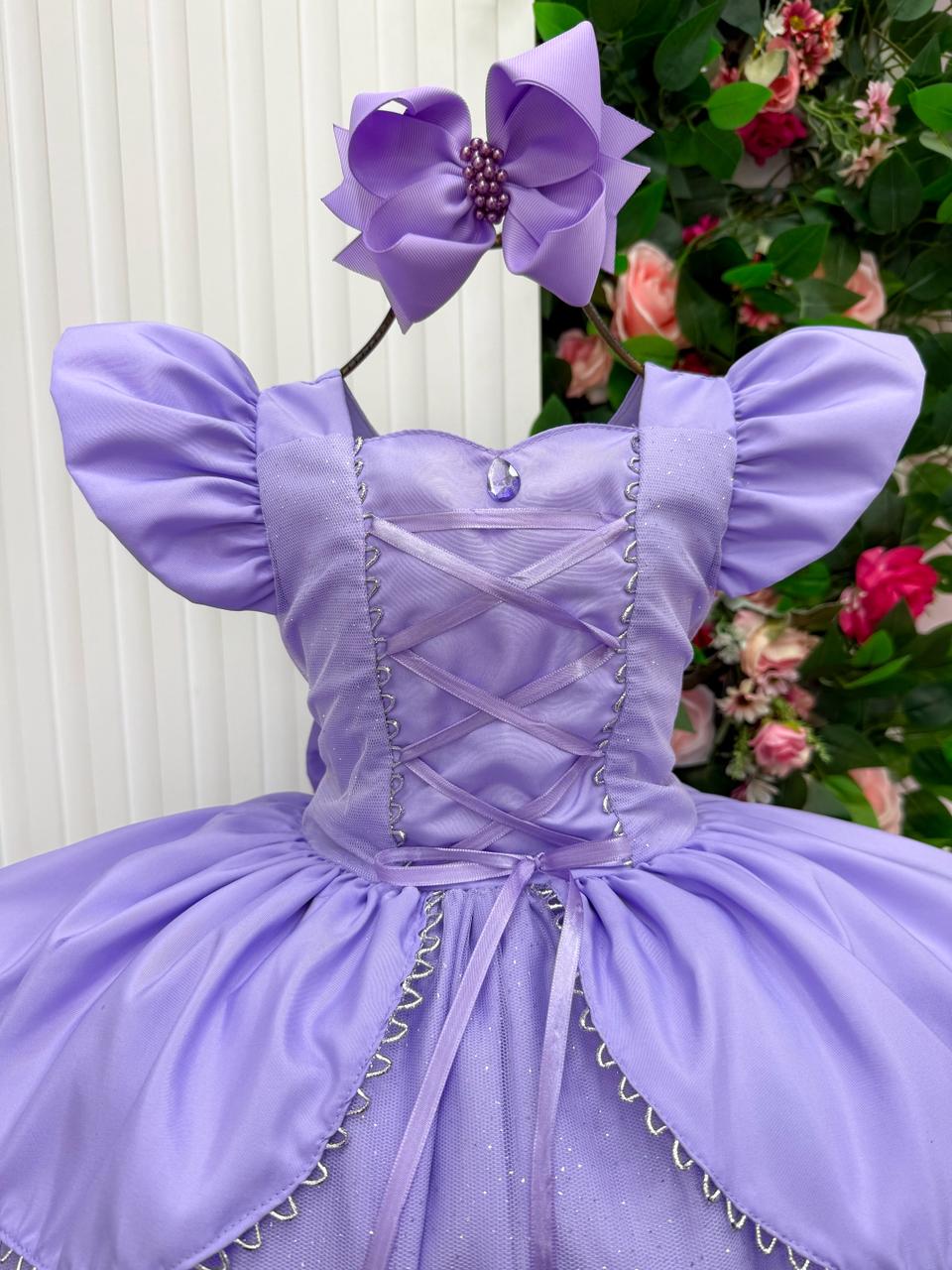 Fantasia Vestido Mini Miss Longo Princesa Lilas Rapunzel
