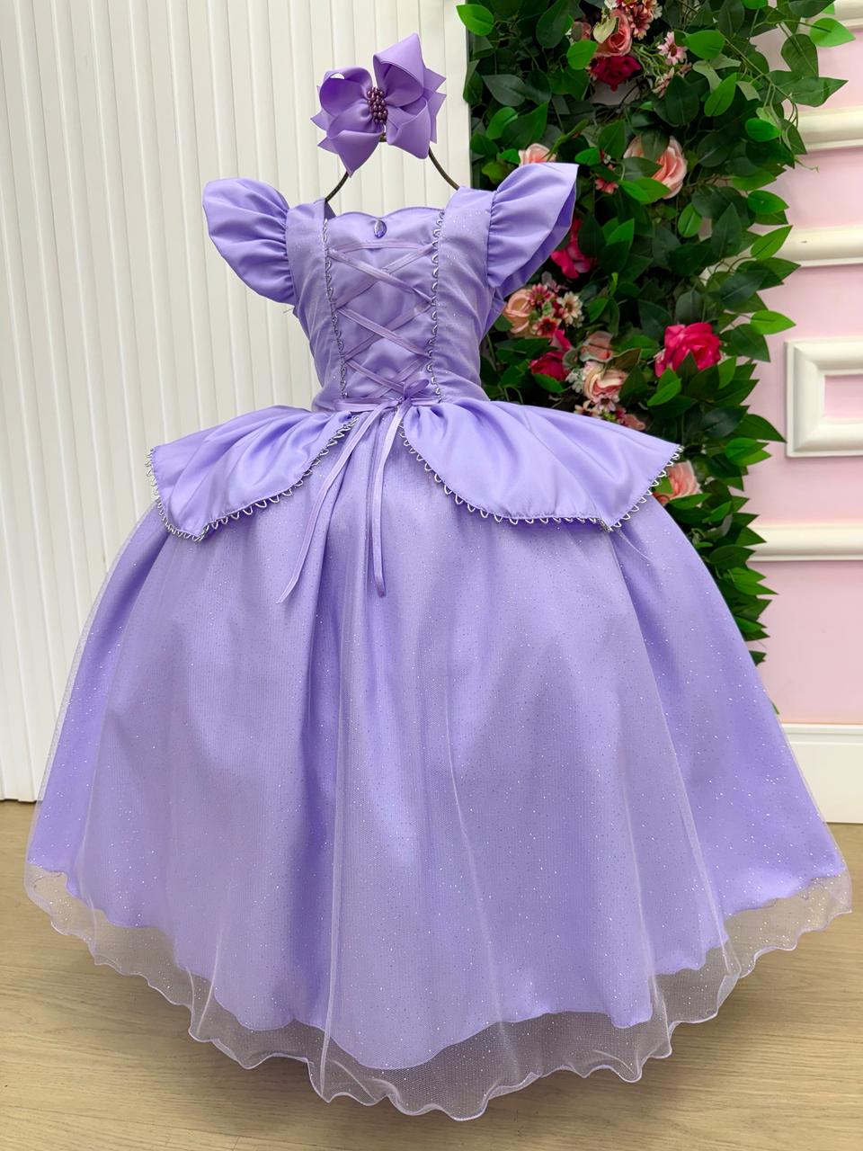 Fantasia Vestido Mini Miss Longo Princesa Lilas Rapunzel