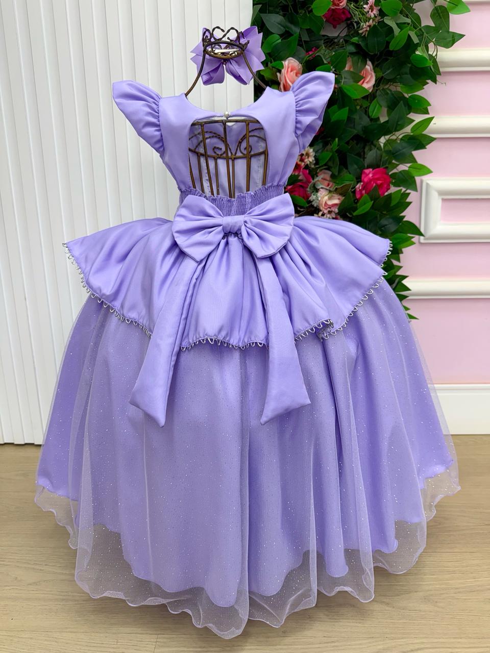 Fantasia Vestido Mini Miss Longo Princesa Lilas Rapunzel