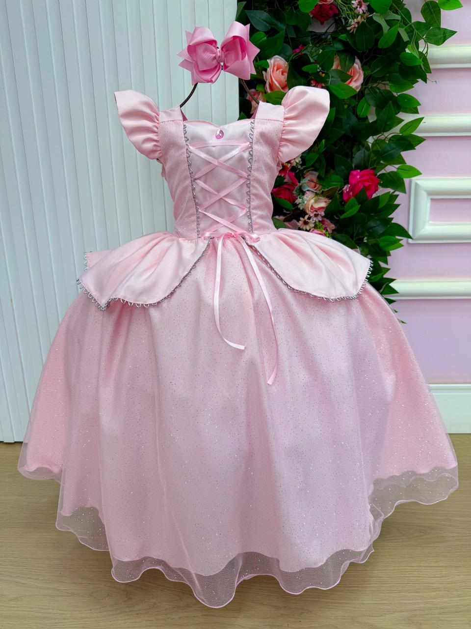 Fantasia Vestido Mini Miss Longo Princesa Rosa