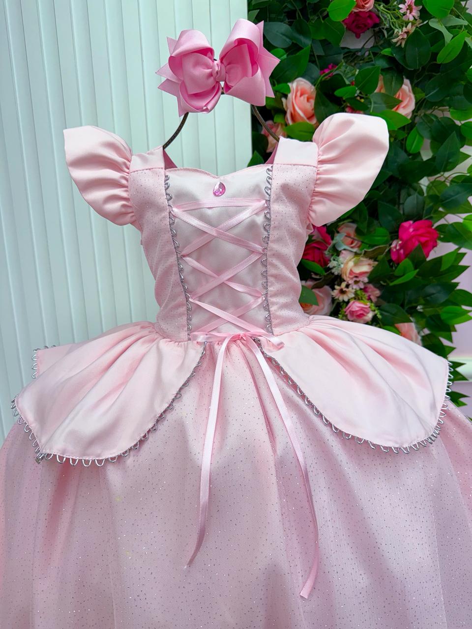 Fantasia Vestido Mini Miss Longo Princesa Rosa