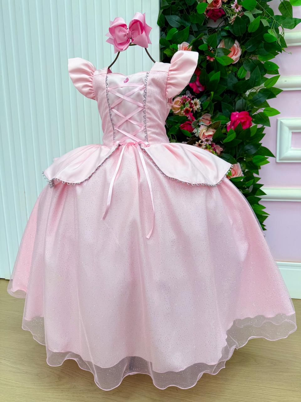 Fantasia Vestido Mini Miss Longo Princesa Rosa