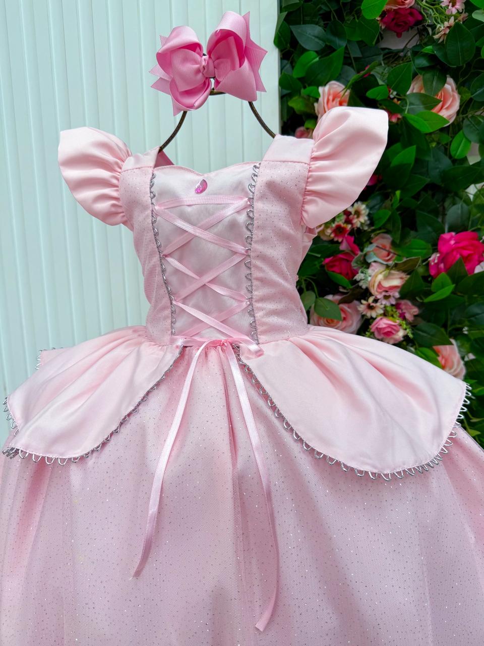Fantasia Vestido Mini Miss Longo Princesa Rosa