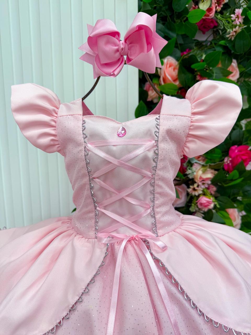 Fantasia Vestido Mini Miss Longo Princesa Rosa