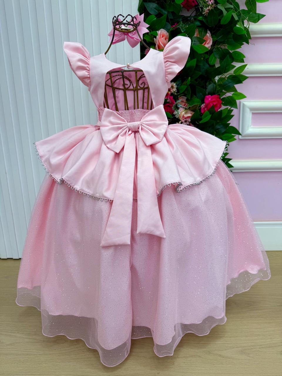 Fantasia Vestido Mini Miss Longo Princesa Rosa