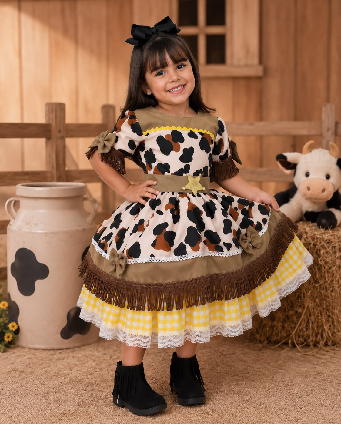 Vestido Tematicos Kids Doce Mimosa Marrom - Fazendinha - Vaquinha (VESTTMKDSDCMM)