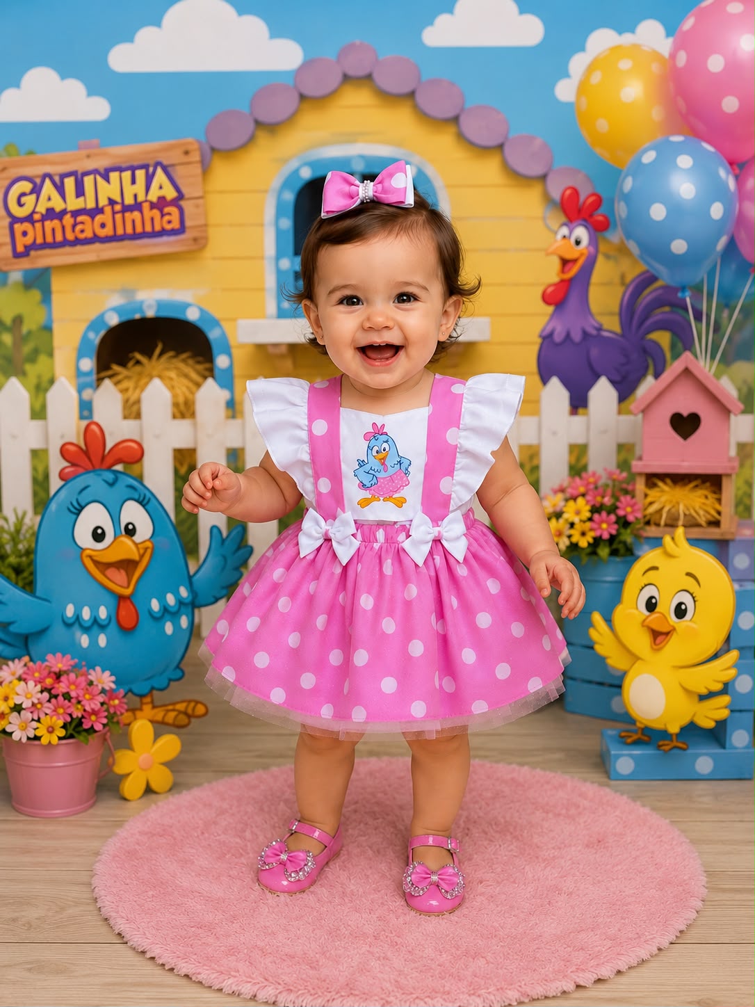 Romper/Vestido Princesa Belli Galinha Pintadinha Rosa (ROPERVSTPNCESAPNDIRSA)