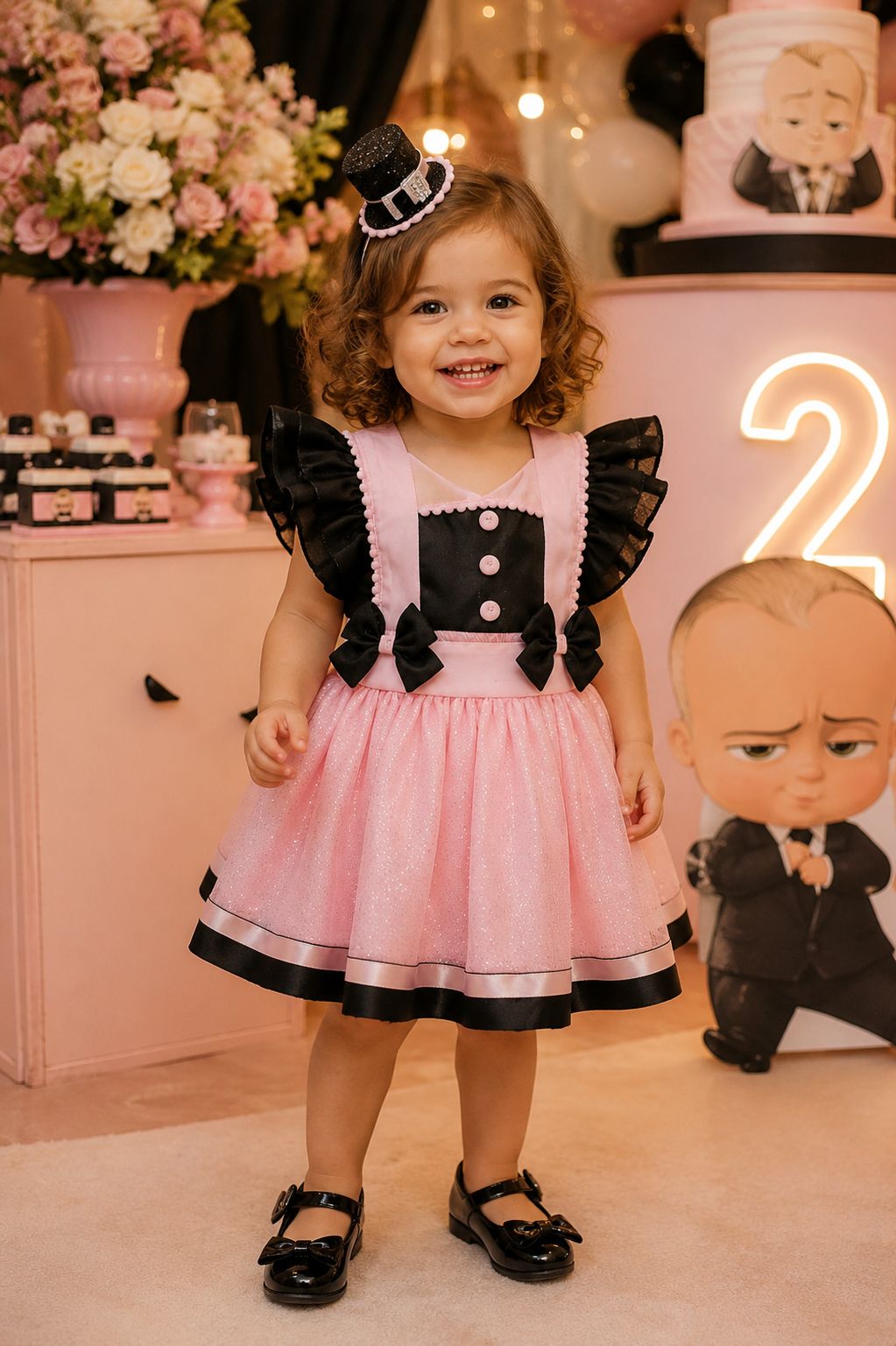 Romper/Vestido Princesa Belli Mundo Bita Rosa e Preto (RMPERVESTMBTARSPTO)