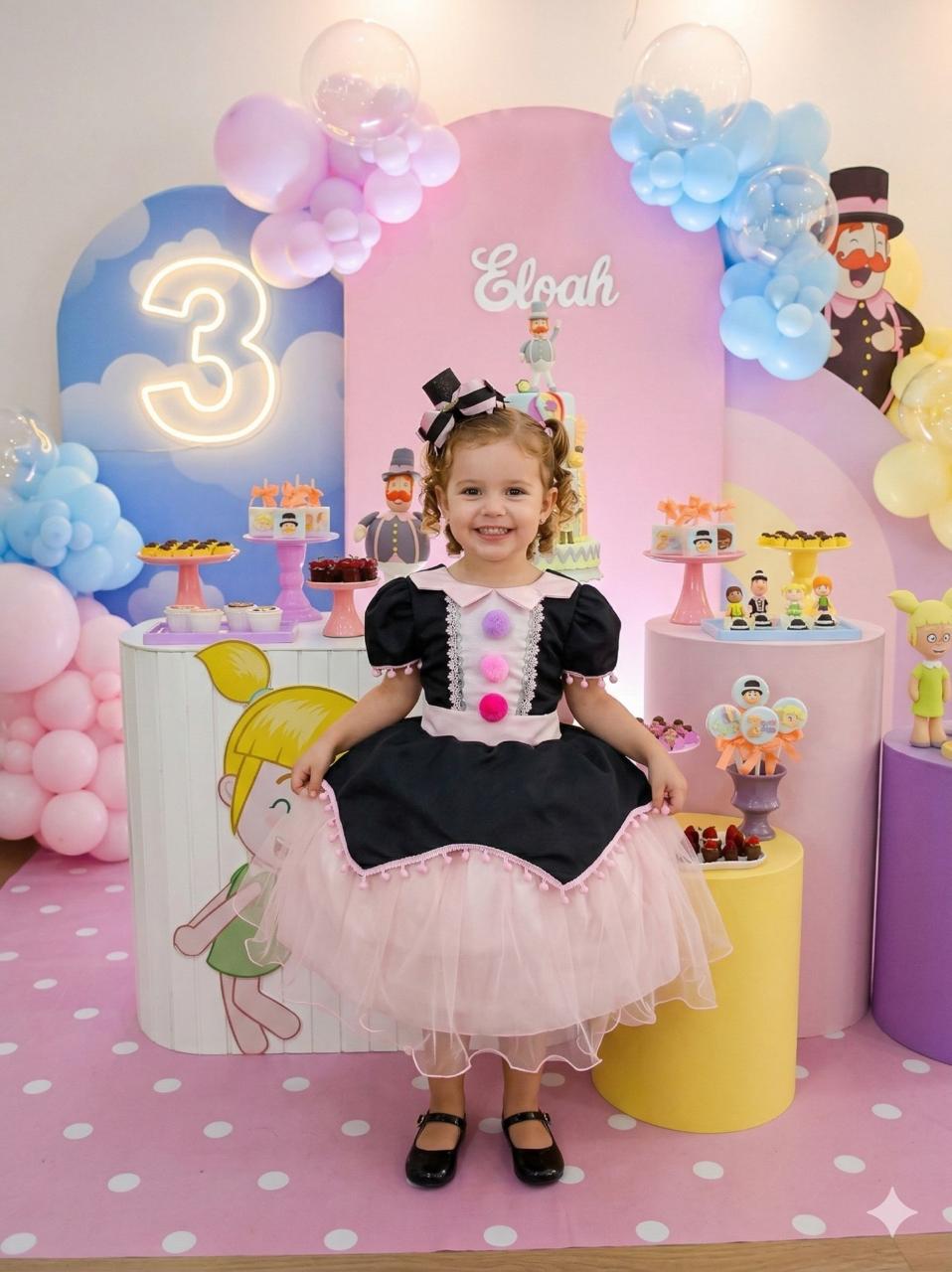 Vestido Temáticos Kids Mundo Bita Preto e Rosa (VESTTMKIDSMDOBITA)