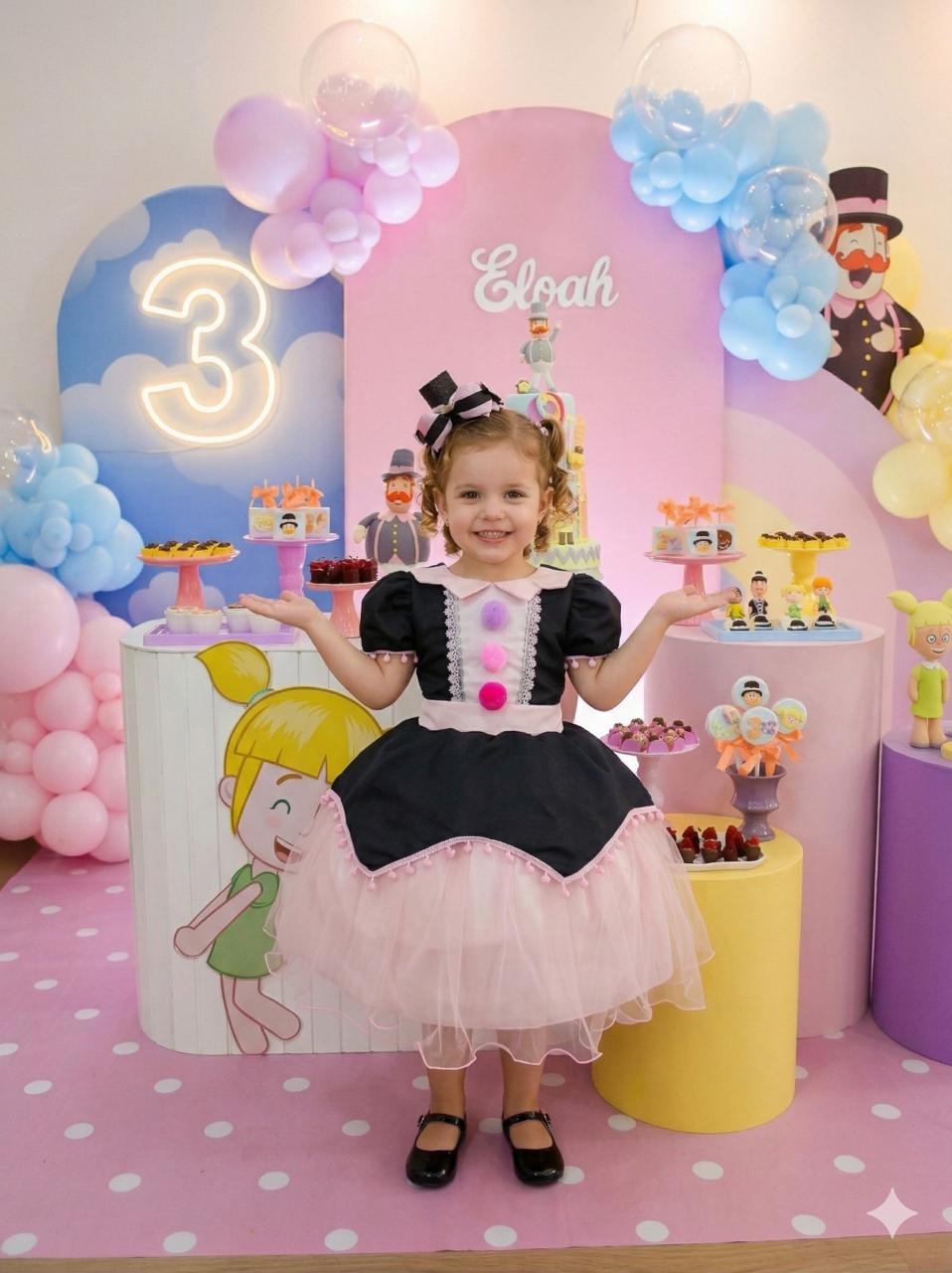 Vestido Temáticos Kids Mundo Bita Preto e Rosa (VESTTMKIDSMDOBITA)