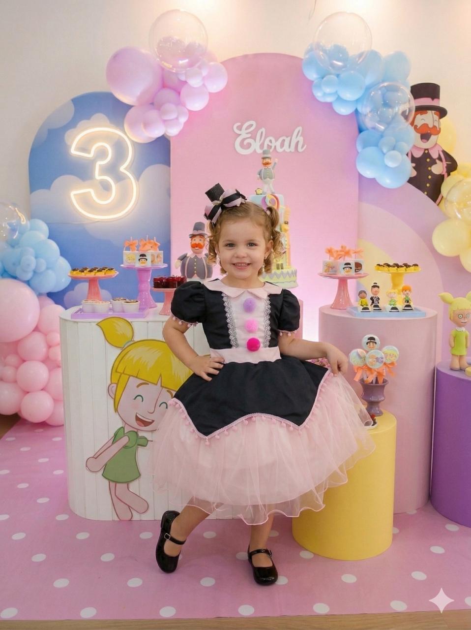 Vestido Temáticos Kids Mundo Bita Preto e Rosa (VESTTMKIDSMDOBITA)