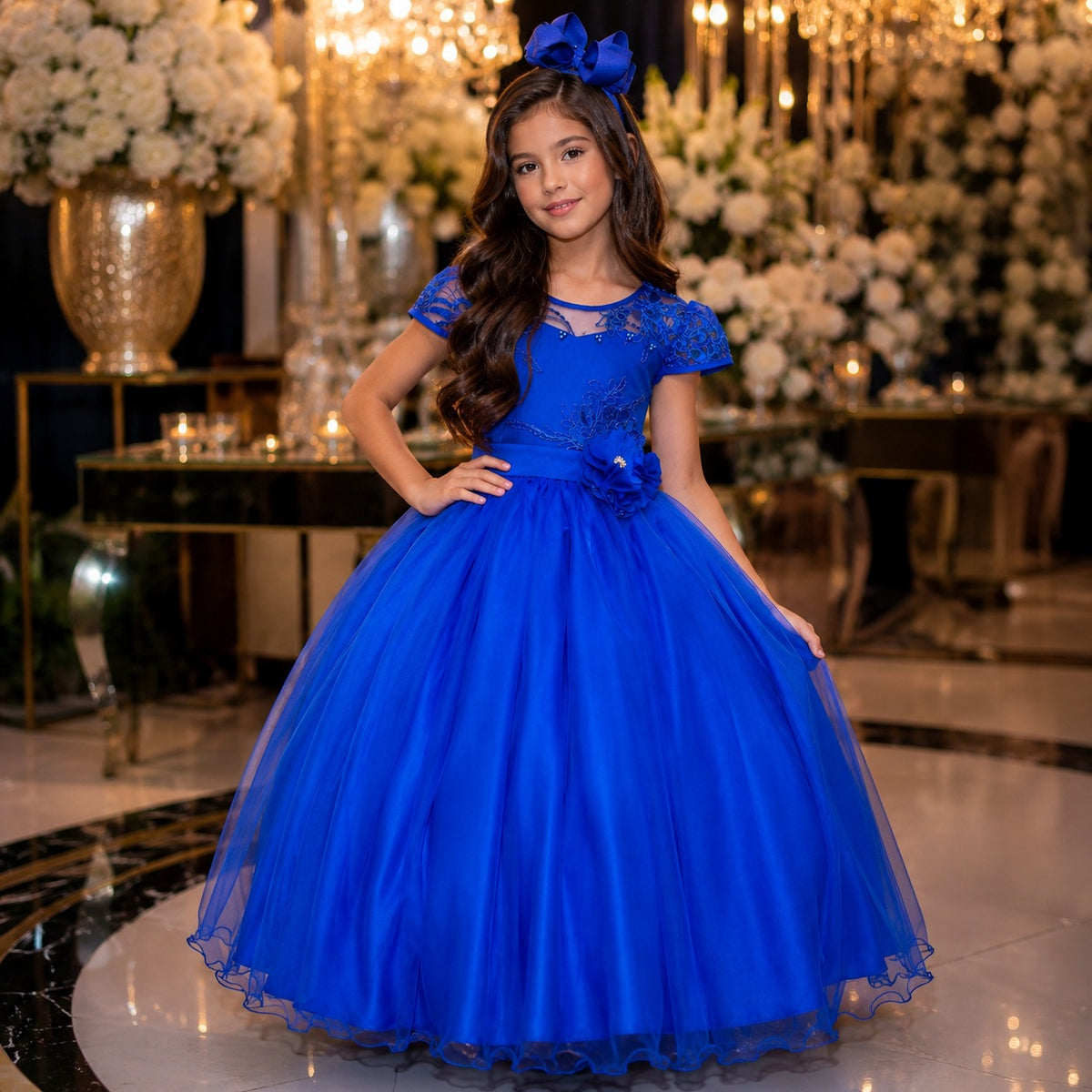 Vestido Mini Miss Longo Carol Azul Royal - Festa