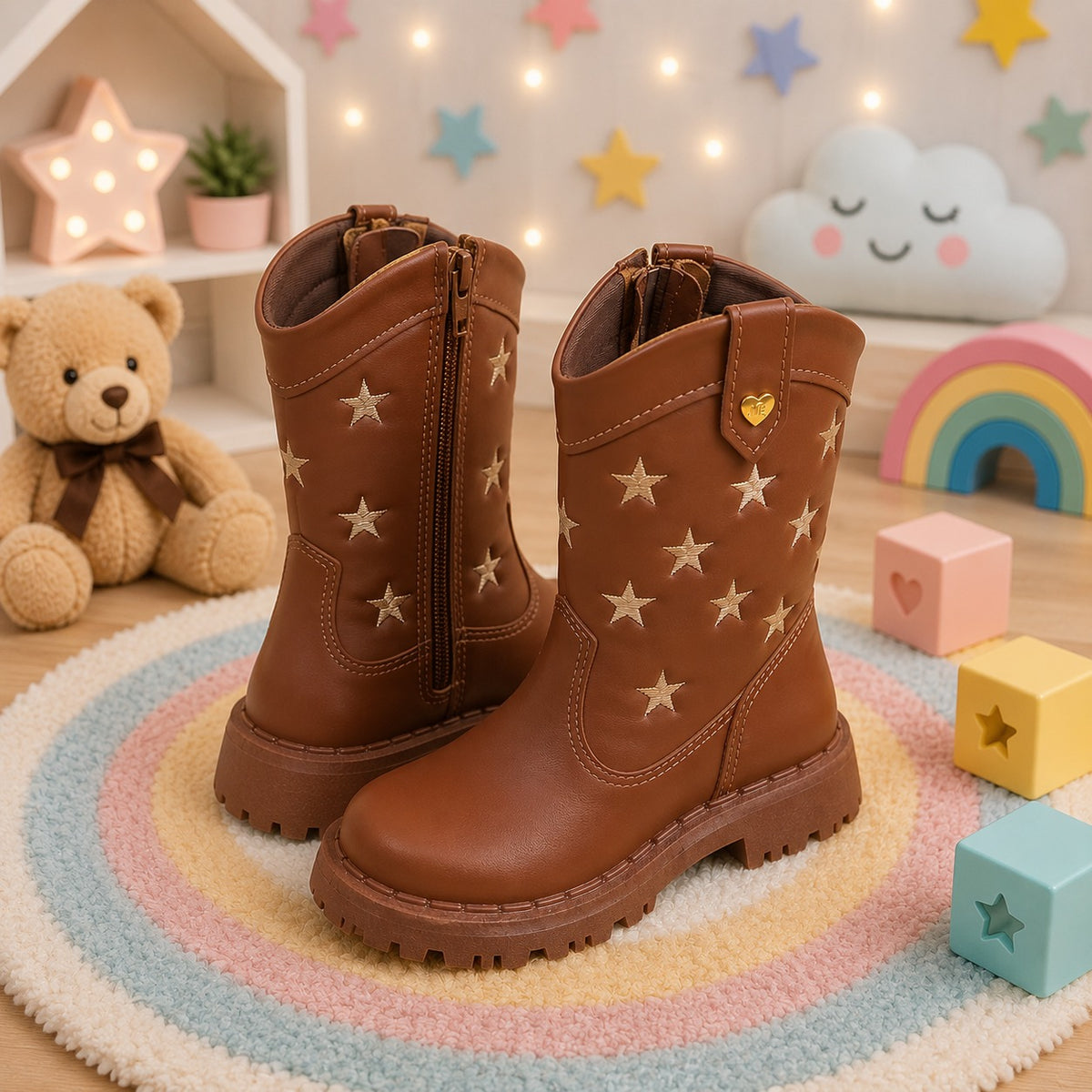 Bota Nilqi Manu Marrom-Caramelo Estrela (BTNLIQCRMLETLMDL)