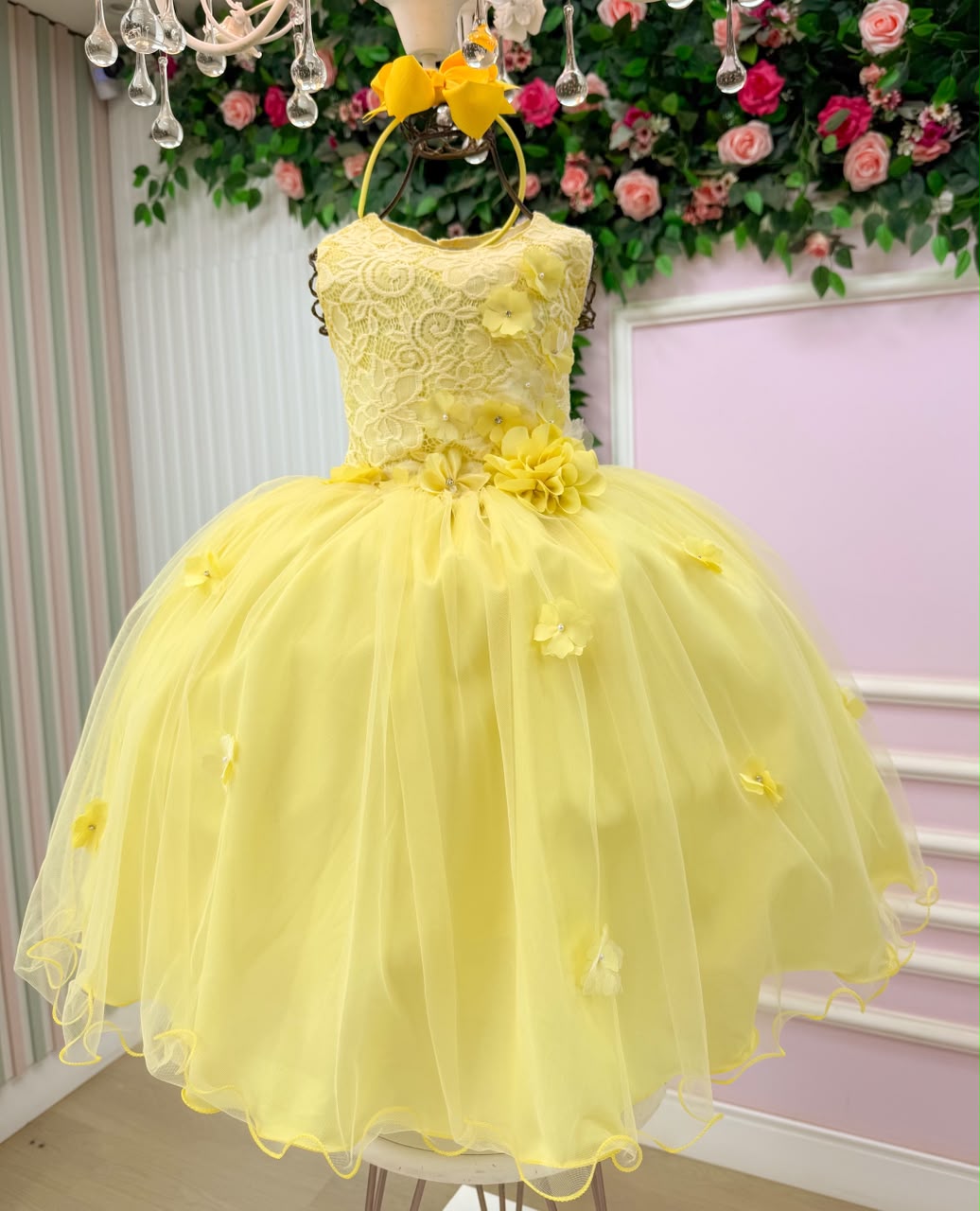 Vestido Infantil Jardim Encantado Flores Amarelo