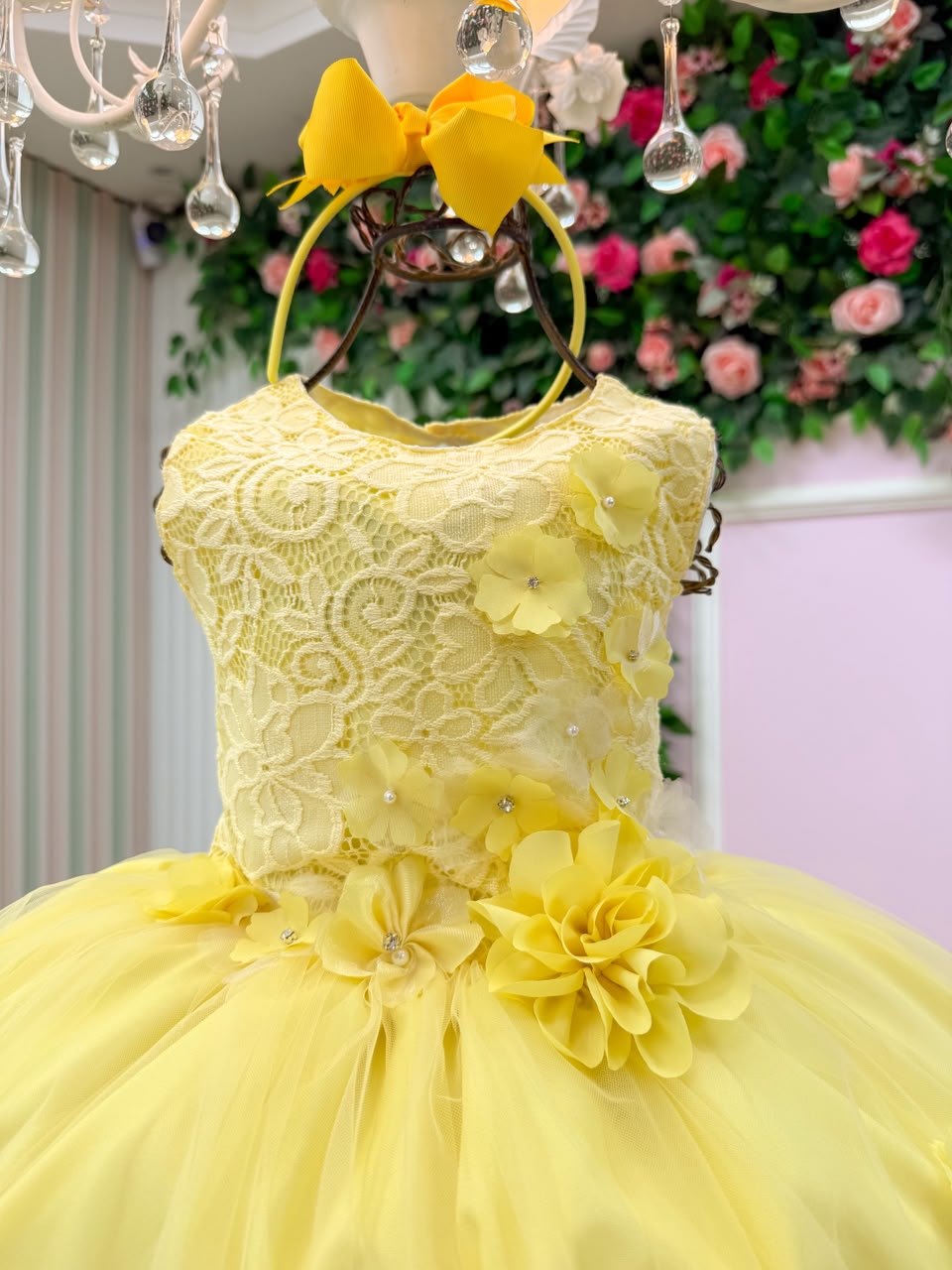 Vestido Infantil Jardim Encantado Flores Amarelo