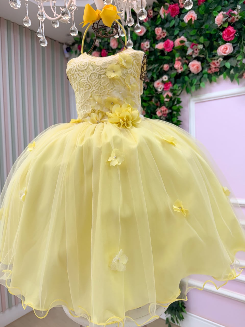 Vestido Infantil Jardim Encantado Flores Amarelo