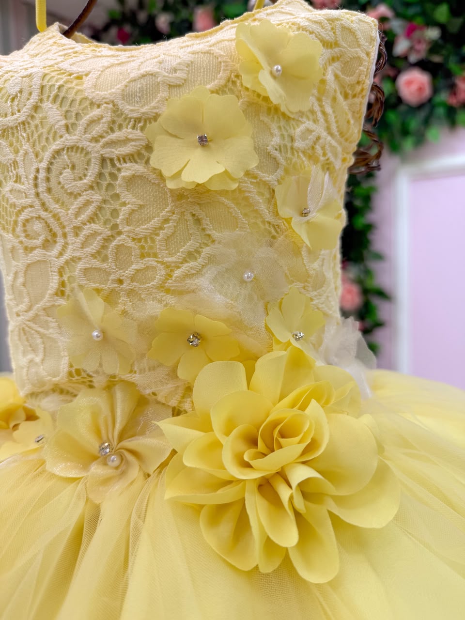 Vestido Infantil Jardim Encantado Flores Amarelo