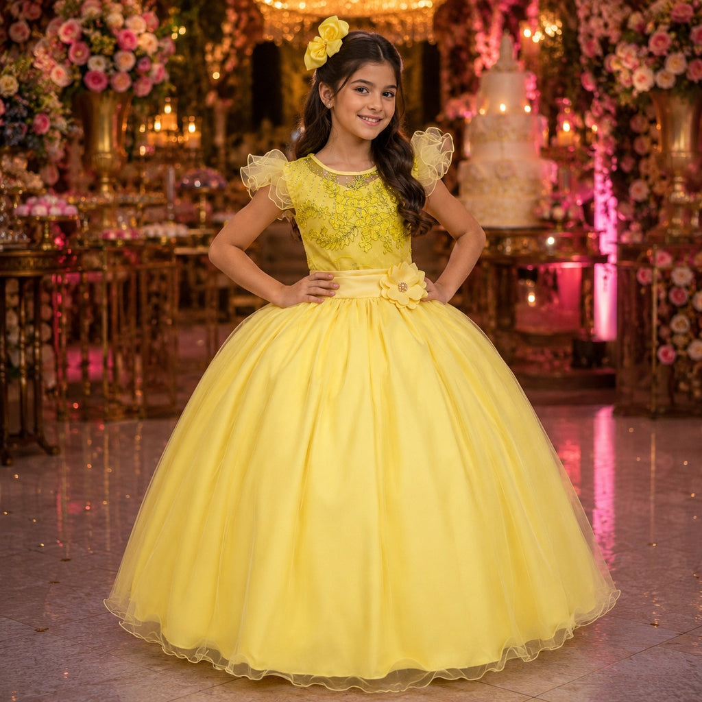 Vestido Mini Miss Longo Suzy Amarelo - Festa