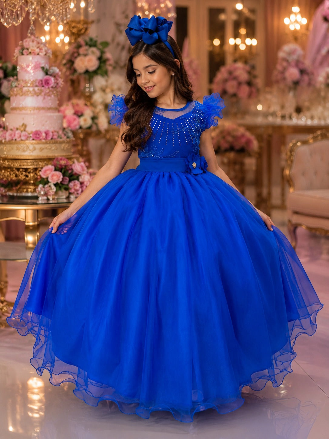 Vestido Mini Miss Longo Suzy Azul Royal - Festa
