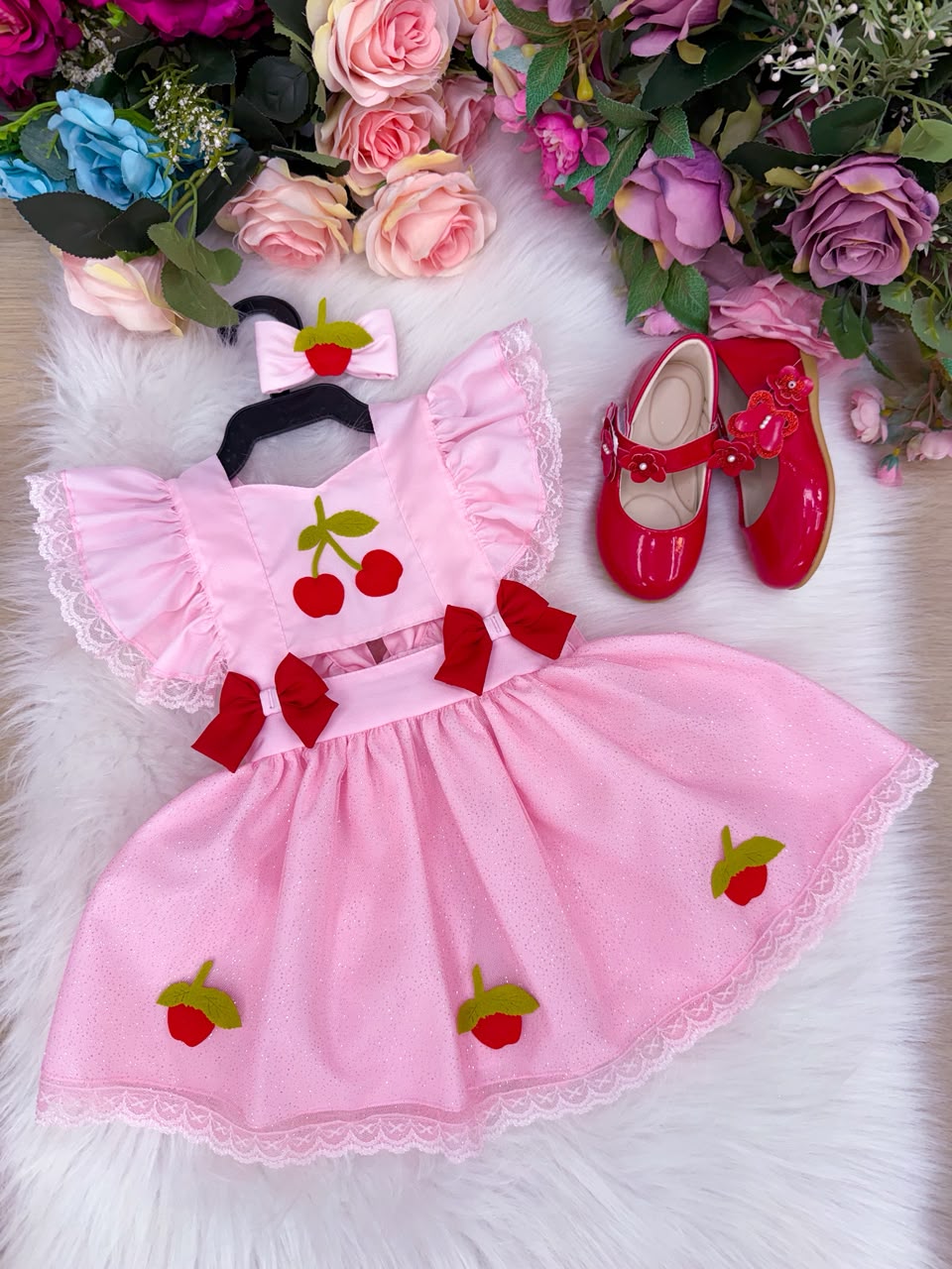 Romper Infantil Cerejinha Rosa – Aniversário e Mesversário