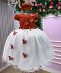 Vestido Infantil Midi Terracota com Borboletas - Festa e Formatura