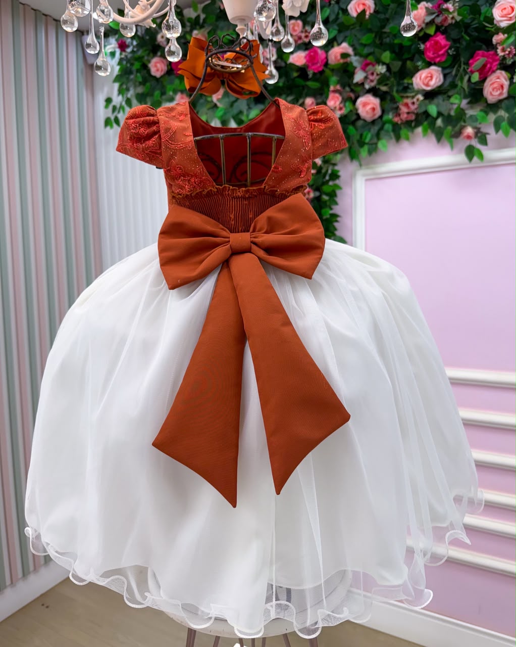 Vestido Infantil Midi Terracota com Borboletas - Festa e Formatura