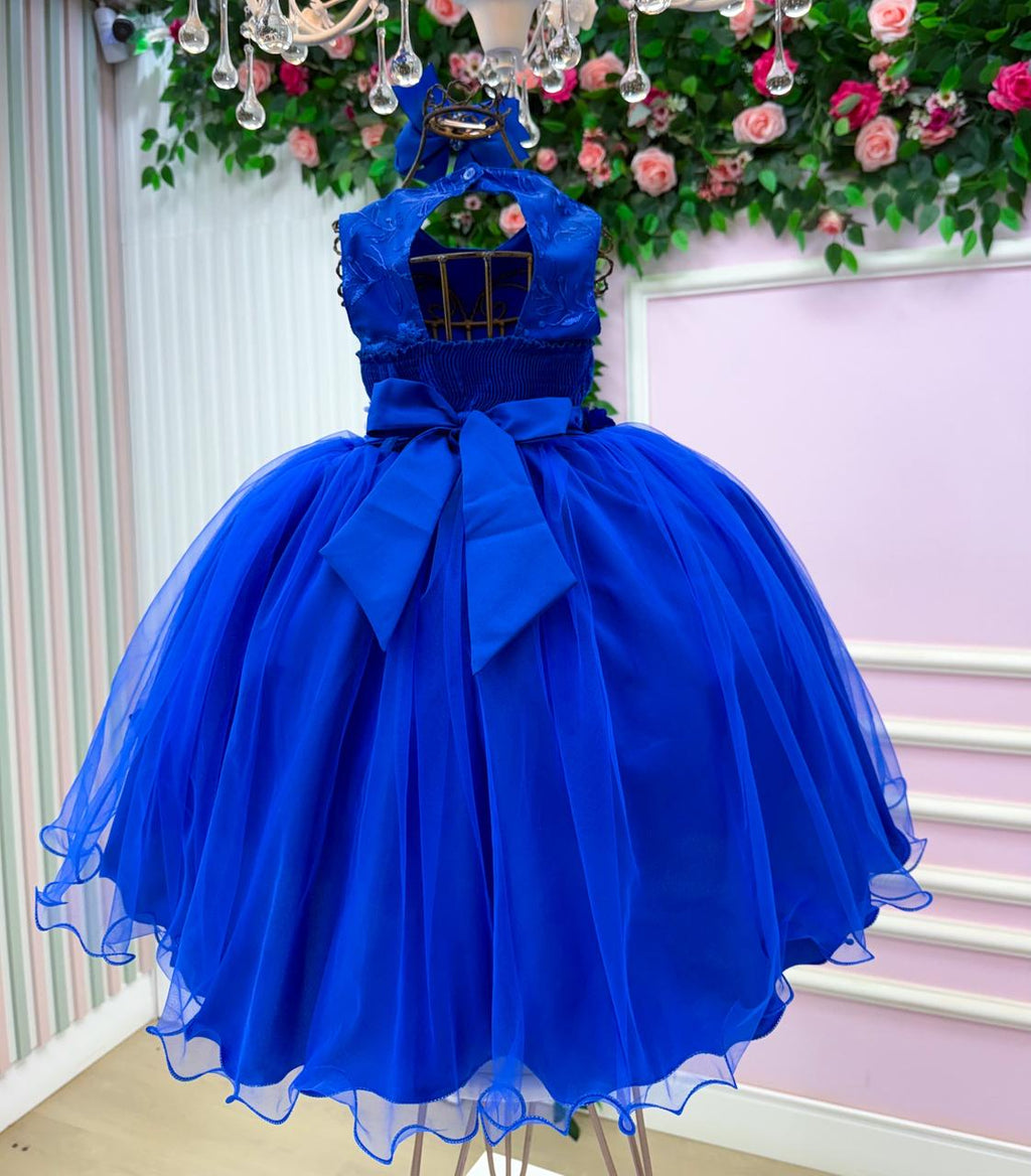 Vestido Infantil Jardim Encantado Azul Royal com Flores - Regata